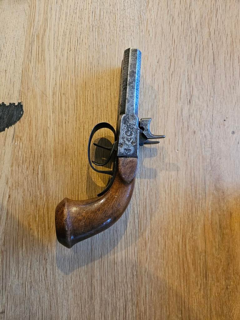 Antiek dubbelloops percussie pistooltje pistool, Ophalen of Verzenden