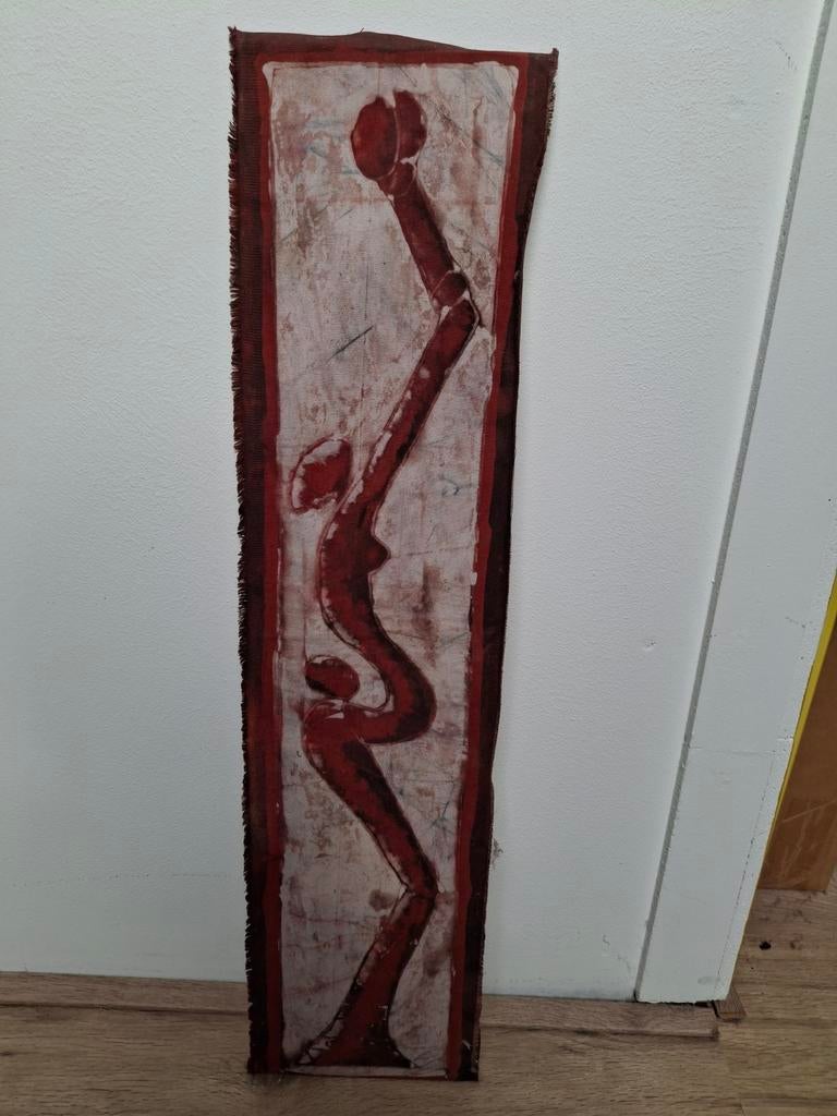 Afrikaanse tekening op batikdoek, Ophalen of Verzenden