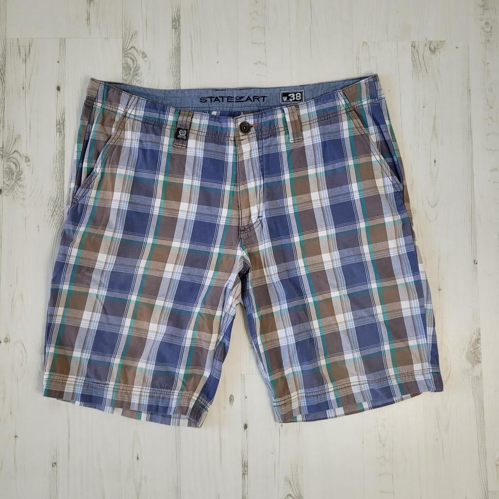 State of Art chino korte broek W38 geruite blauw beige, State of Art, Blauw, Overige maten, Ophalen of Verzenden