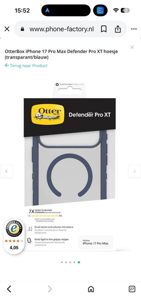 OtterBox Defender Pro XT Hoesje voor iPhone 17 Pro Max, Telecommunicatie, Mobiele telefoons | Hoesjes en Frontjes | Apple iPhone