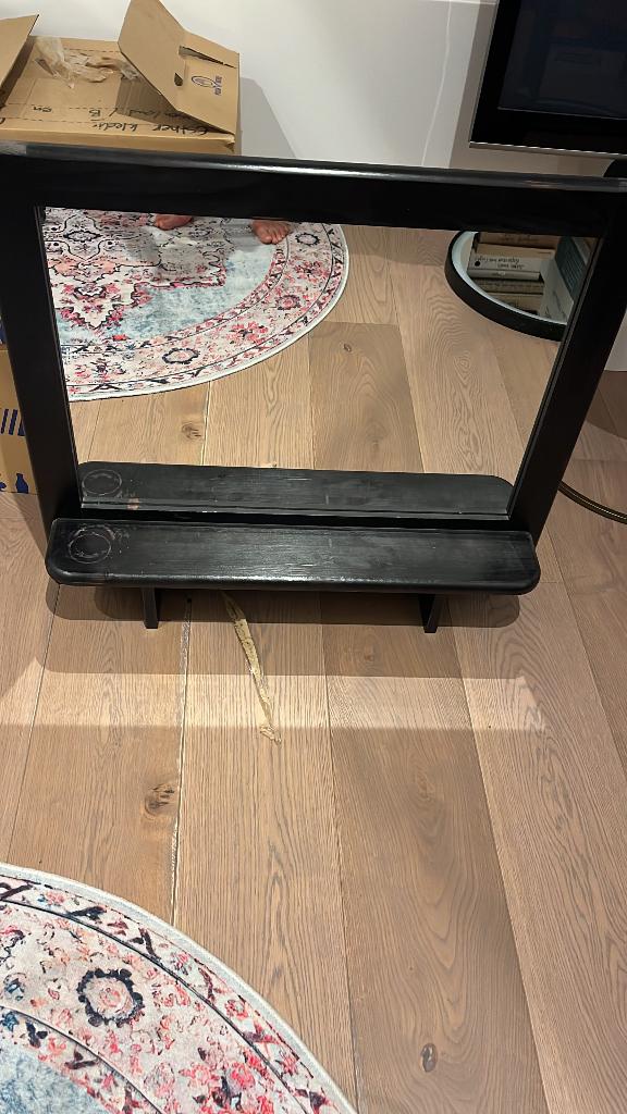 Houten spiegel voor op te hangen of voor een kaptafel, Ophalen, Gebruikt, Minder dan 100 cm, Rechthoekig