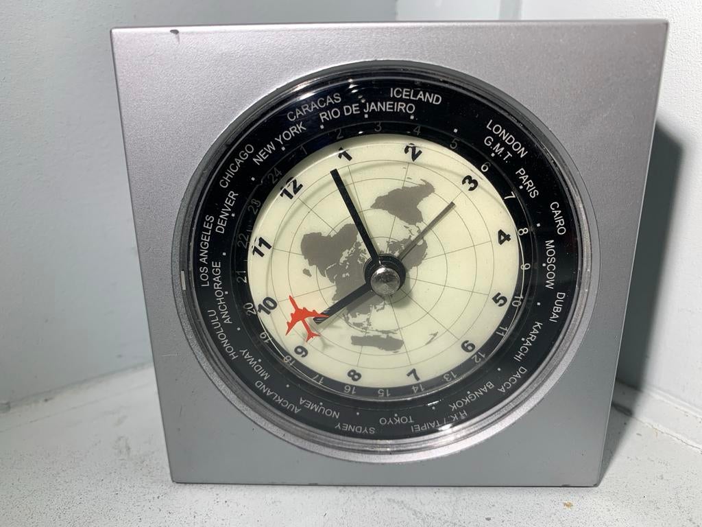 Wereldklok + Wekker Highlands Vintage, Ophalen of Verzenden, Gebruikt, Analoog, Wekker of Tafelklok