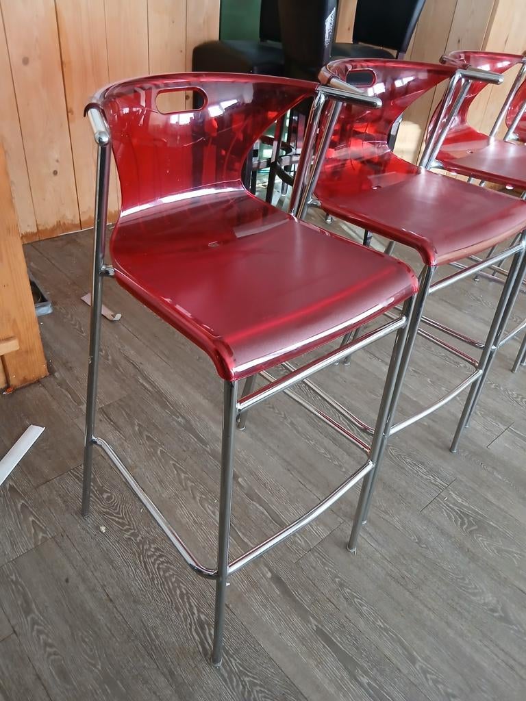 Vintage IKEA Barkrukken - Set van 5, Ophalen, Met voetsteun, 60 tot 90 cm, Metaal