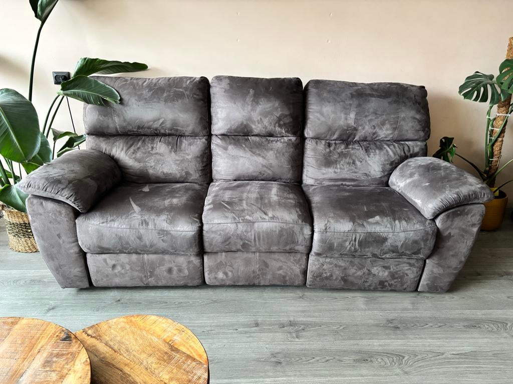 Bankstel 3+2+1 Grafietgrijs met Relaxfunctie, Ophalen, Gebruikt, 75 tot 100 cm, Rechte bank
