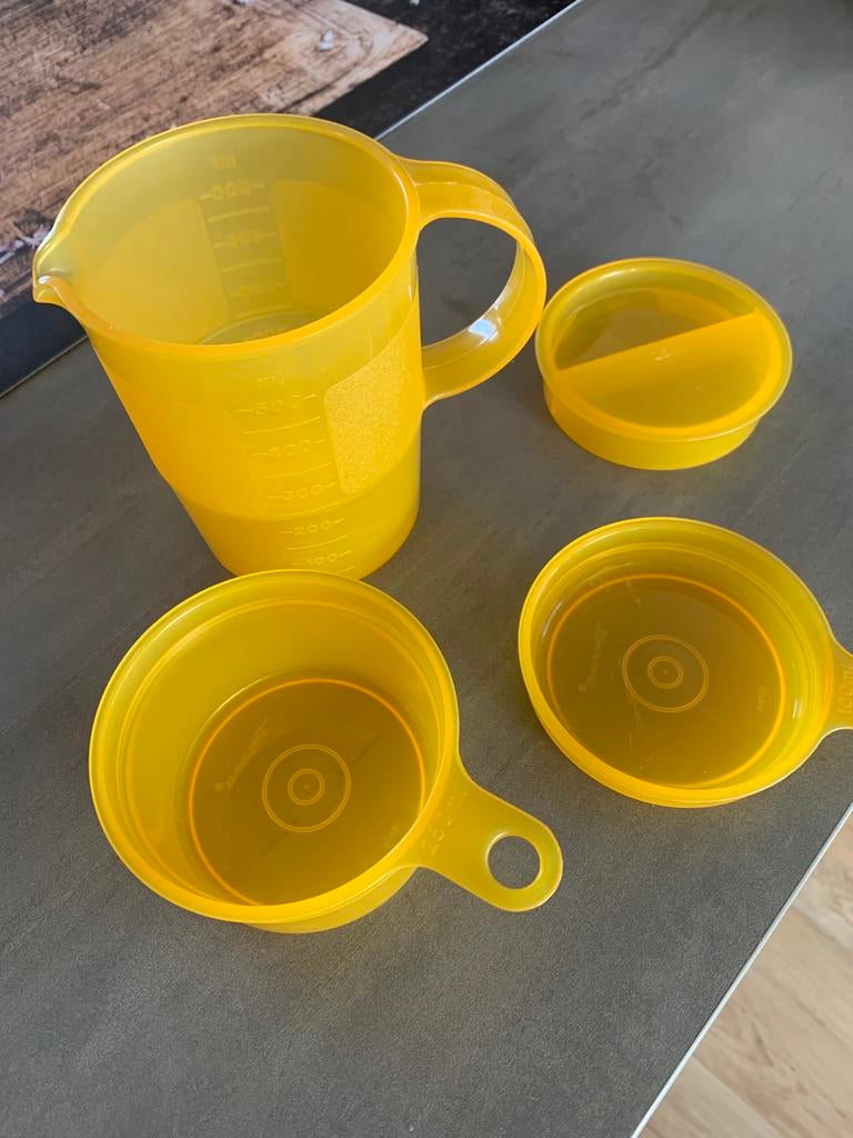 Tupperware maatkan set 4-delig geel, Gebruikt, Tupperware, Geel, Beker of Kan