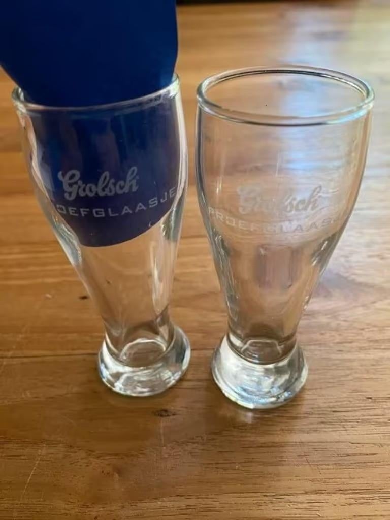 2 Grolsch bier proefglaasjes, Ophalen of Verzenden, Zo goed als nieuw, Bierglas