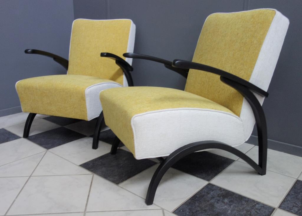 30 jaren Jindřich Halabala 2 x fauteuils gele stof zeldzame, Ophalen, Gebruikt, Vintage, 75 tot 100 cm