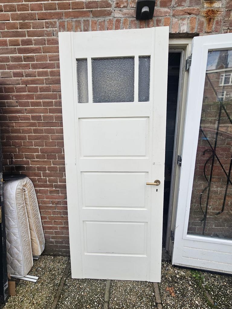 Grenen Binnendeuren met messing beslag jaren 50, Doe-het-zelf en Verbouw, Deuren en Horren, Gebruikt, 80 tot 100 cm, 215 cm of meer