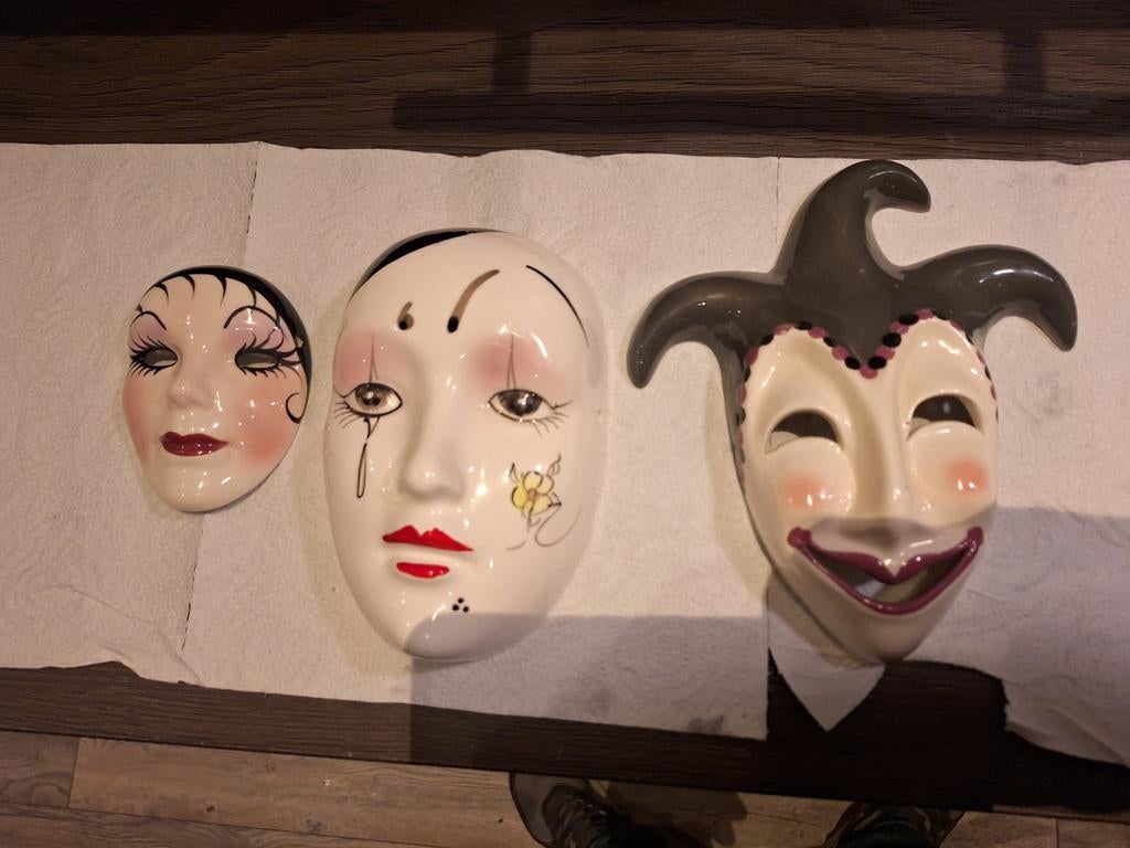 Set van 3 Handgeschilderde Mardi Gras Maskers, Antiek en Kunst, Verzenden