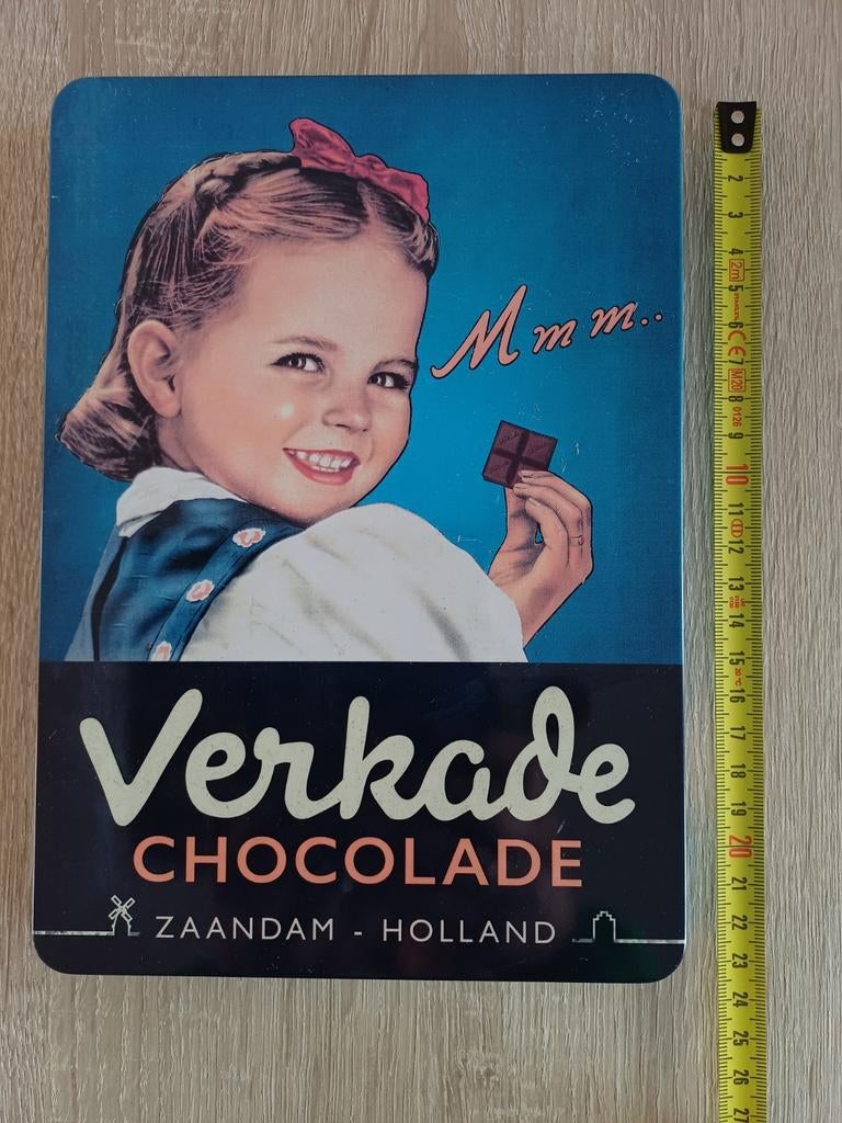 Verkade Chocolade Blik Nostalgisch - Blauw, Ophalen of Verzenden, Zo goed als nieuw