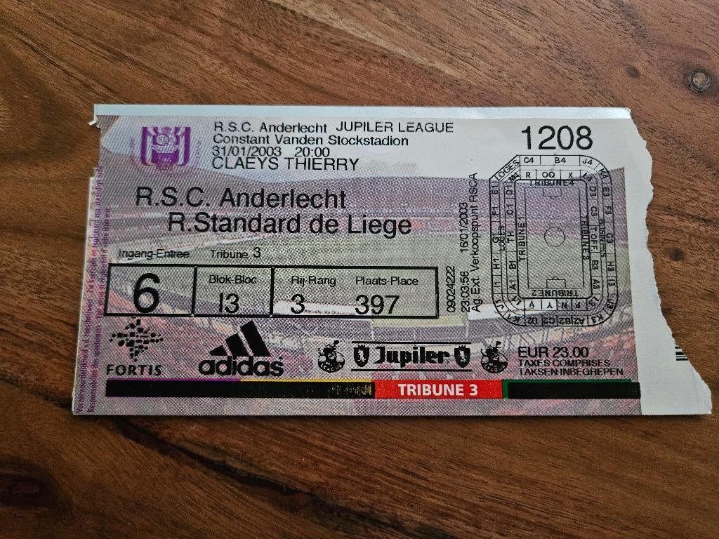 ⚽ Ticket Rsc Anderlecht - Standard Luik 2002-2003 ⚽, Verzamelen, Sportartikelen en Voetbal, Ophalen of Verzenden, Buitenlandse clubs