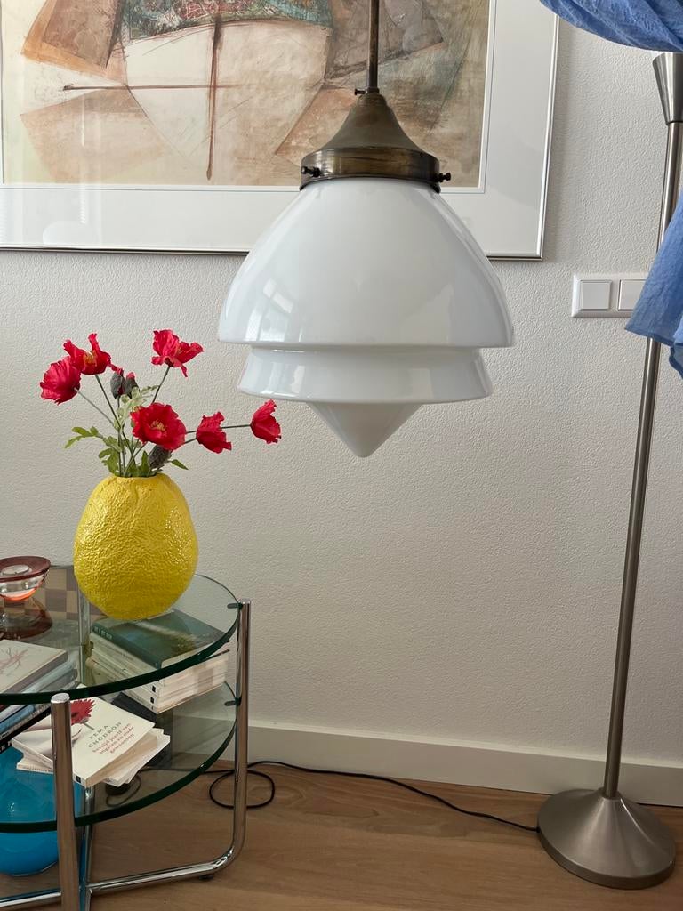 Schoollamp Art Deco 1930, Huis en Inrichting, Gebruikt, Ophalen of Verzenden, Glas, Minder dan 100 cm