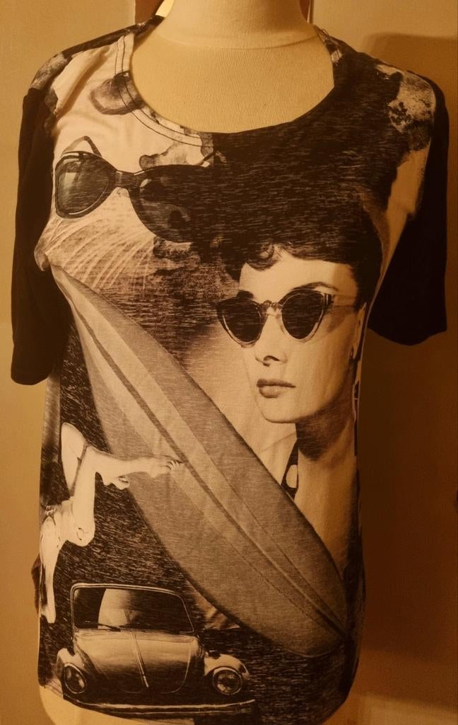 Zwart Vintage T-shirt met Audrey Hepburn print - Maat M, Kleding | Dames, Zwart, Korte mouw, Ophalen, Maat 38/40 (M)