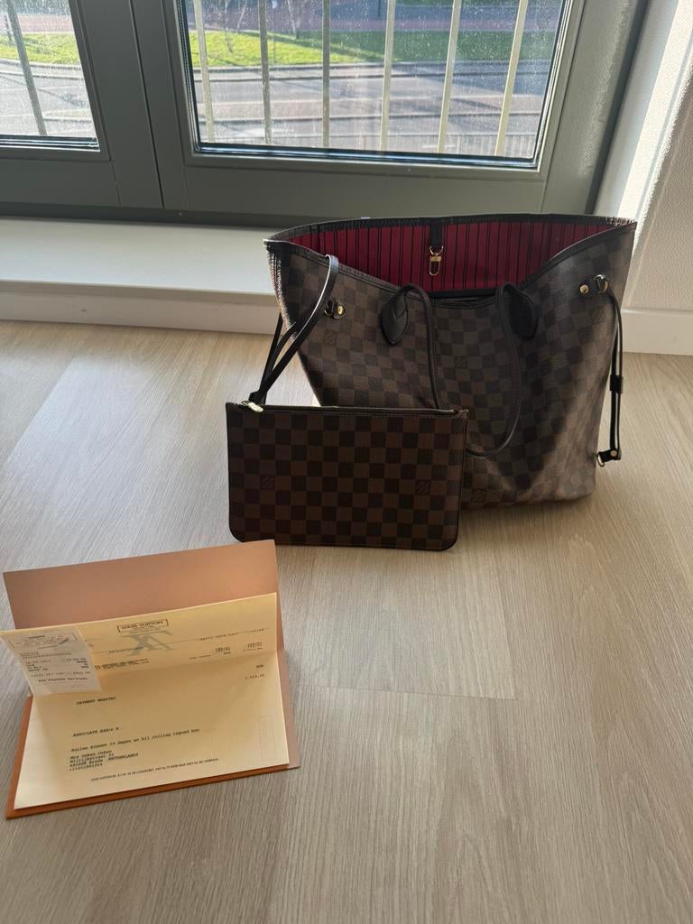 Louis Vuitton Neverfull MM damier ebene tas dames bruin +bon, Ophalen of Verzenden, Zo goed als nieuw, Bruin, Handtas