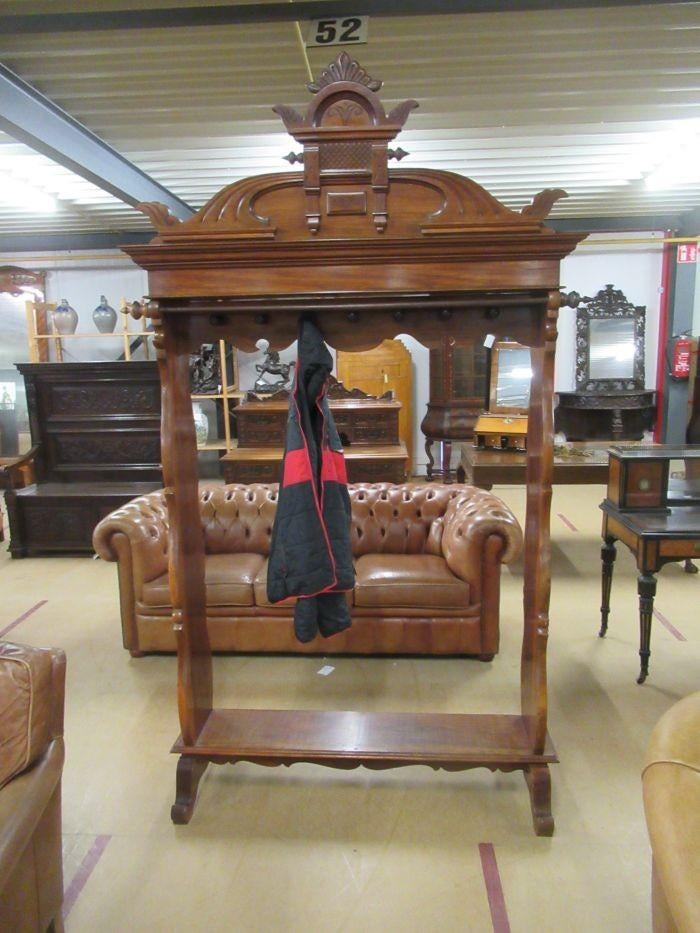 Oer 11138 grote ANTIEKE mahonie staande kapstok met kuif, Ophalen