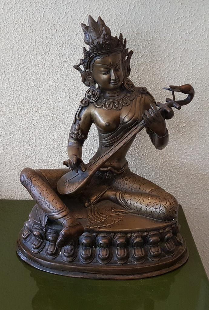 Prachtig mooi antiek beeld hindoestaanse godin Saraswati, Ophalen of Verzenden