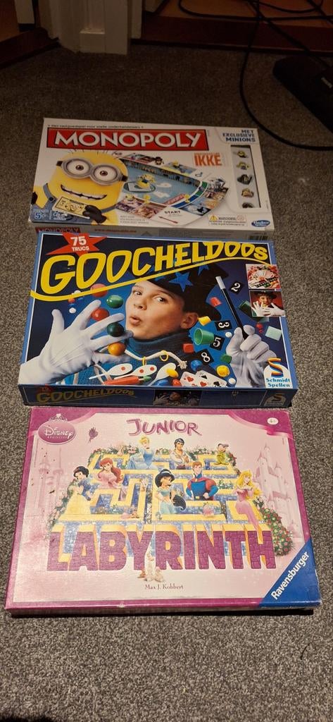 Spelletjes voor kinderen: Monopoly, Goocheldoos, Labyrinth, Ophalen