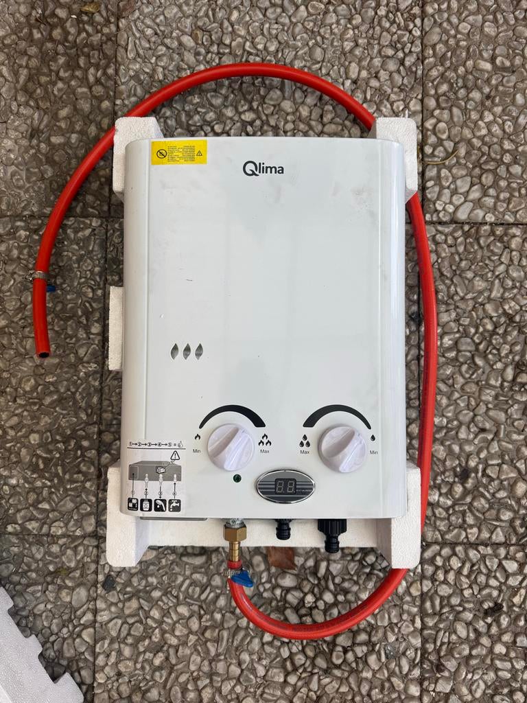 Qlima draagbare warmwater douche offgrid camper outdoor, Geiser, Ophalen of Verzenden, Minder dan 20 liter, Propaan of Butaan