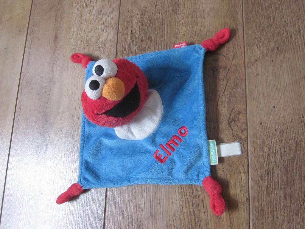 Sesamstraat blauw zacht pluche knuffeldoek met Elmo knuffel, Ophalen of Verzenden, Gebruikt, Overige typen