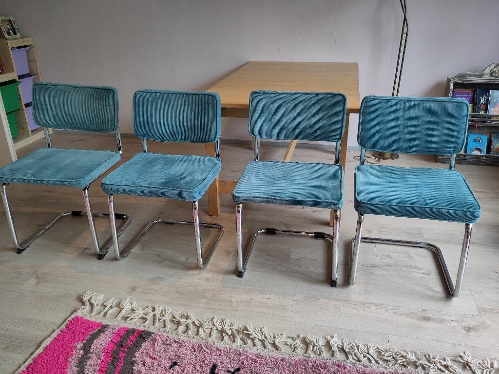Zuiver ridge rib buisframe stoelen 4x blauw, Ophalen, Gebruikt, Blauw, Vier