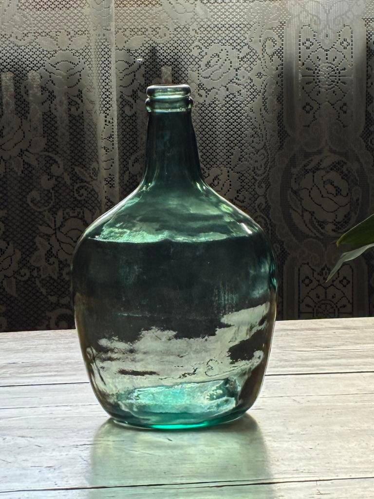 Groene fles geperst glas, Ophalen of Verzenden, Minder dan 50 cm, Groen, Glas