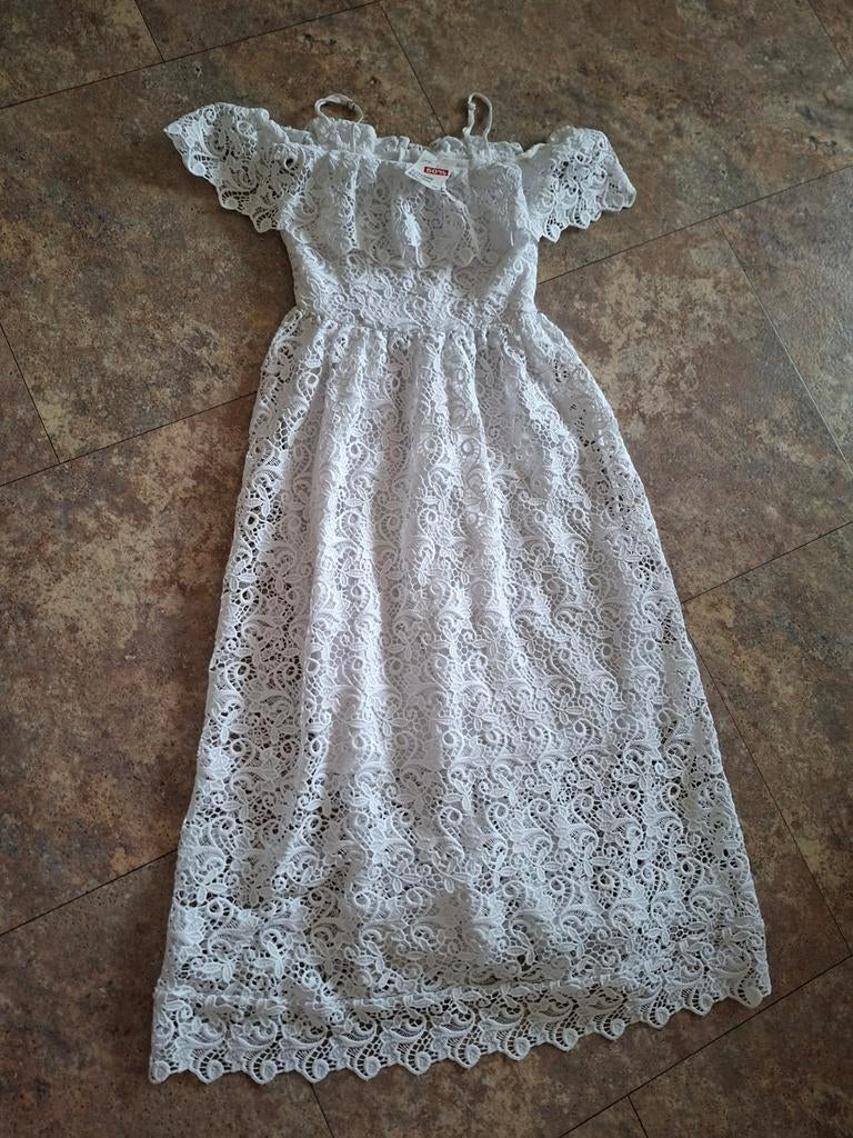 Wit kanten maxi jurk van H&M, maat S, Kleding | Dames, Jurken, Zo goed als nieuw, Maat 36 (S), Wit, Onder de knie, Ophalen of Verzenden