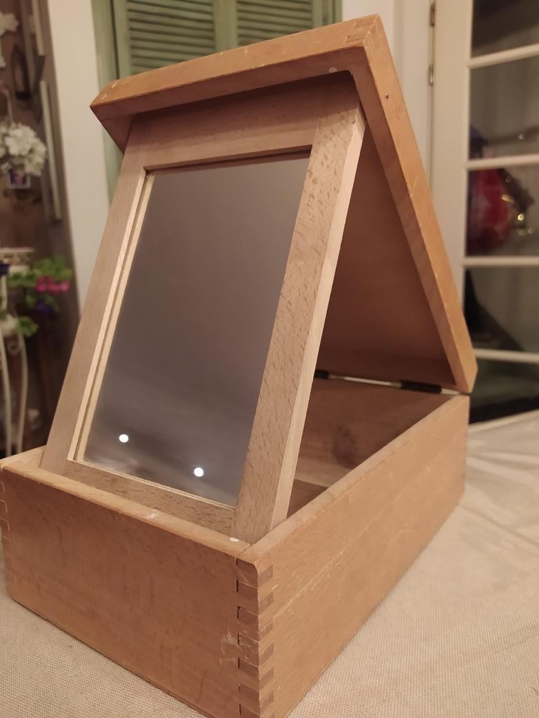 Vintage houten scheerdoos met spiegel, Ophalen of Verzenden