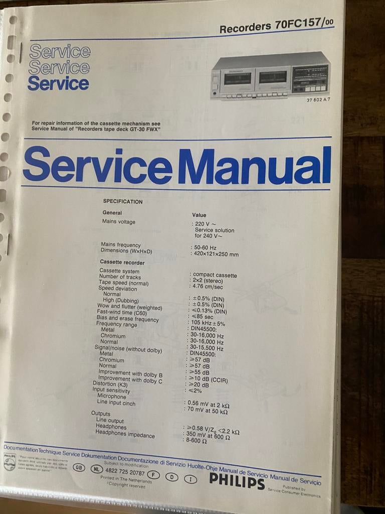 Philips Service Manuals Cassettedecks, Audio, Tv en Foto, Ophalen of Verzenden, Philips