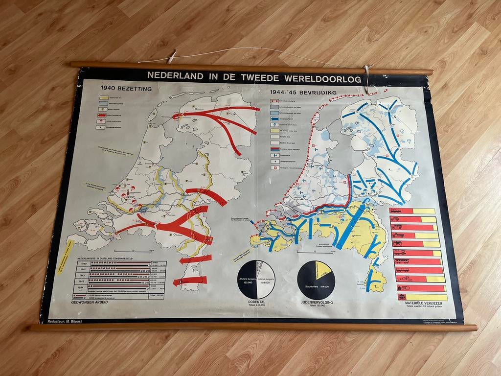 Schoolplaat Nederland WOII - 170x117cm, Antiek en Kunst, Antiek | Schoolplaten, Ophalen, Geschiedenis