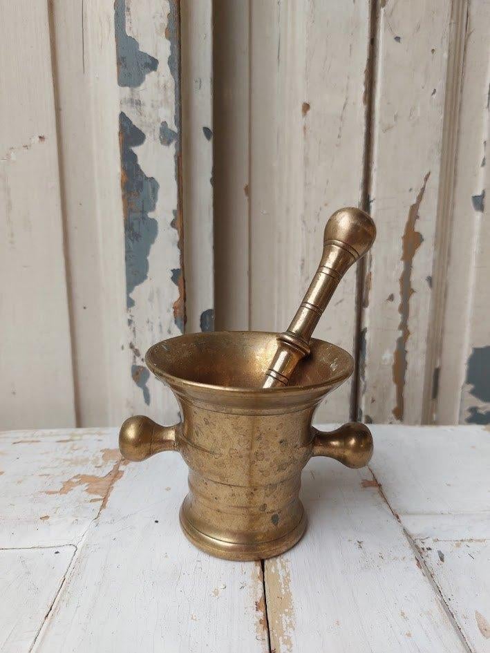 Antieke vijzel met stamper apotheek, Ophalen of Verzenden, Koper