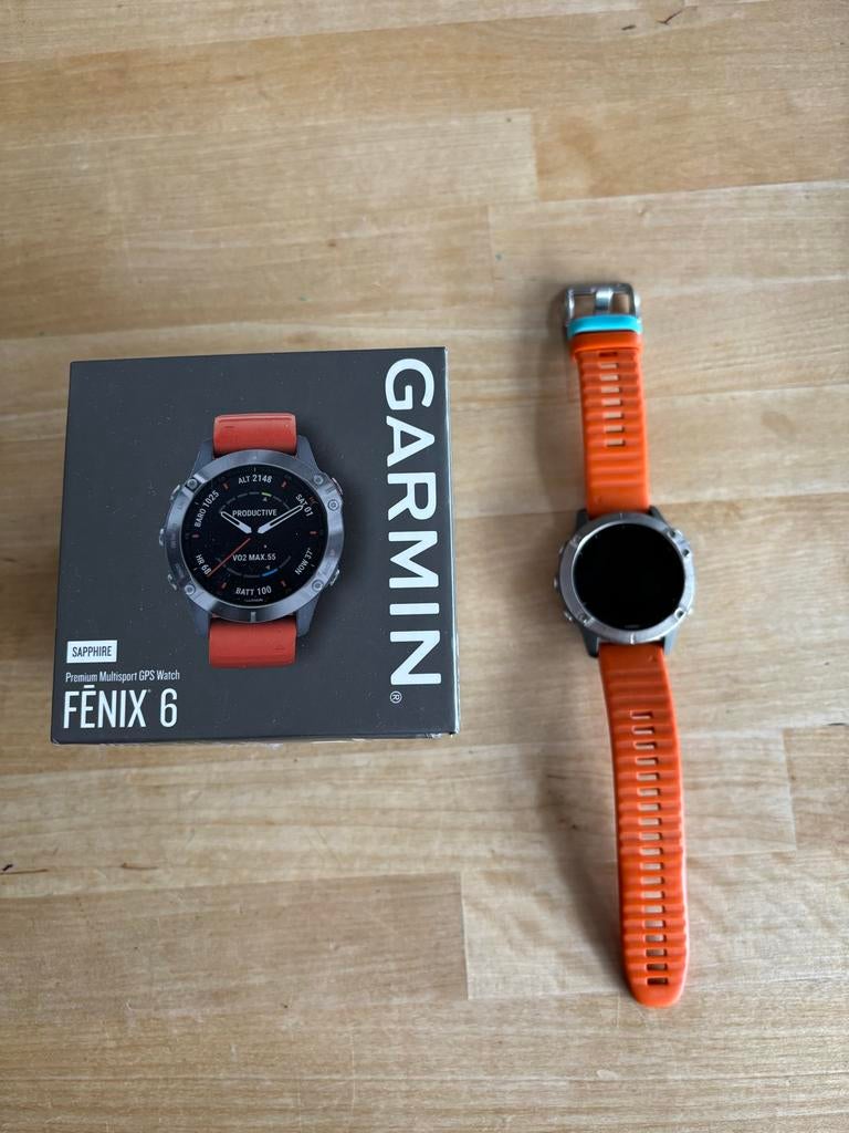 Garmin Fenix 6 Sapphire 47mm Titanium Multisport GPS Horloge, Afstand, Ophalen of Verzenden, Zo goed als nieuw, Waterdicht