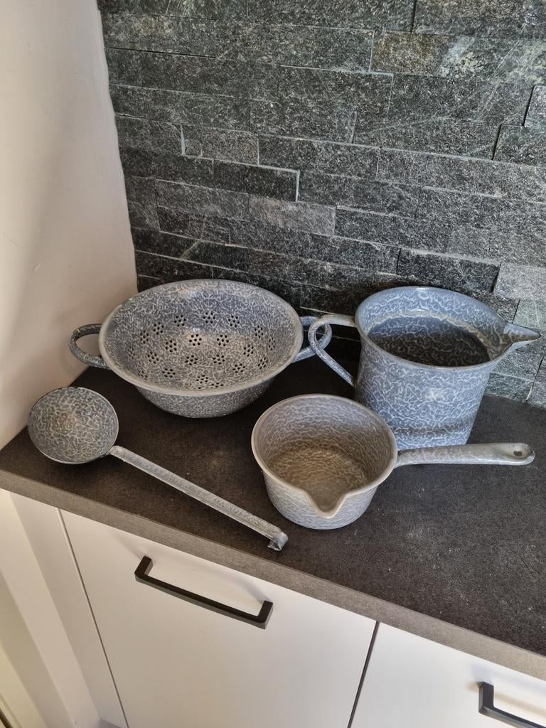 Vintage emaille keukenset wolkjes, Antiek en Kunst, Ophalen of Verzenden