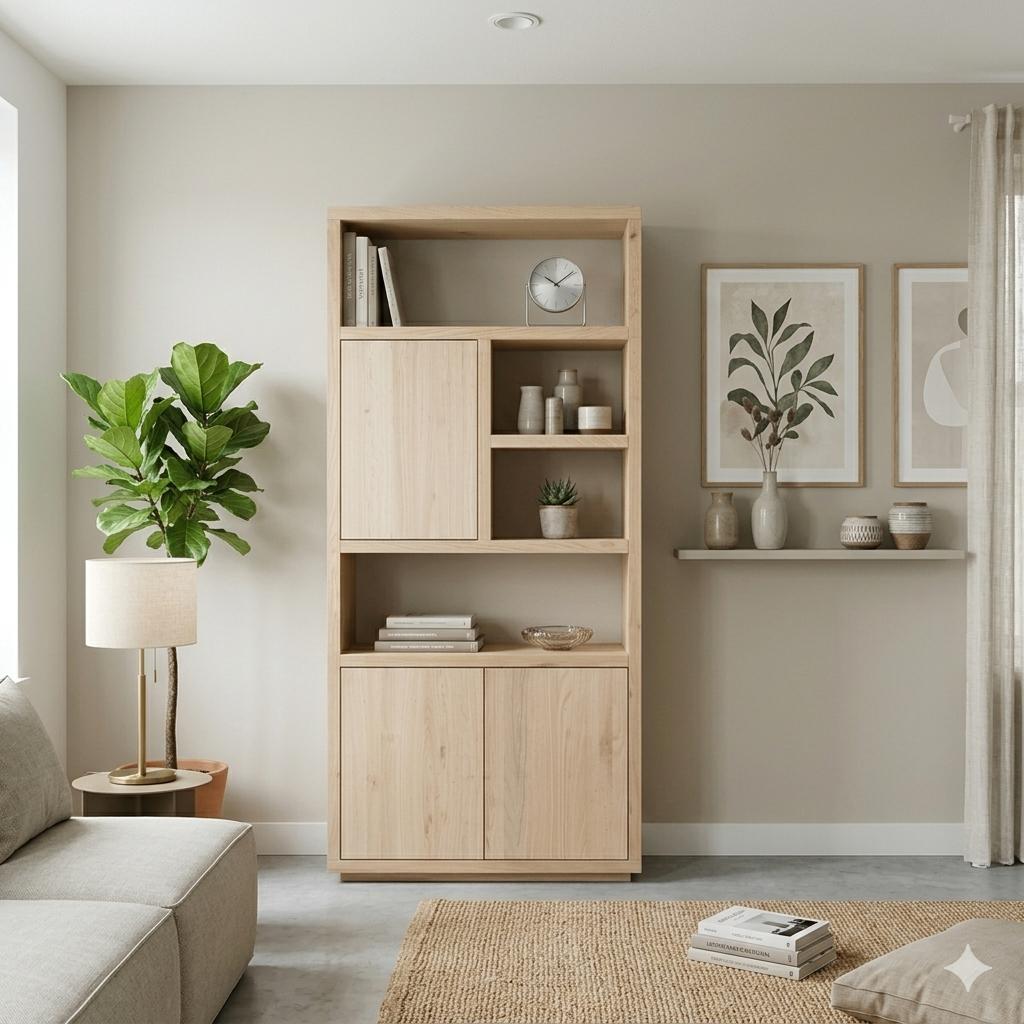 Massief eiken boekenkast - buffetkast, Huis en Inrichting, Met deur(en), Eikenhout, Nieuw, 150 tot 200 cm