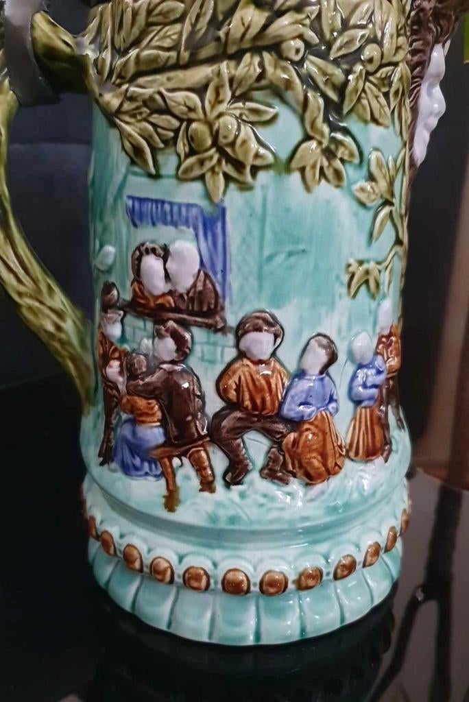 Antieke. Zeldzame Handbeschilderde Grote Bierpul., Ophalen of Verzenden