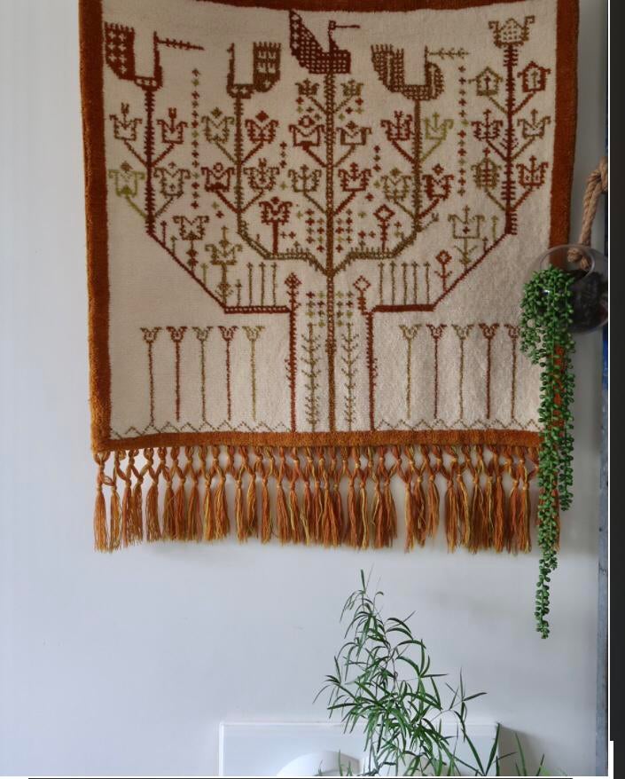 Prachtig Vintage WANDKLEED beige - goud - bruin 90 x 90 CM, Ophalen, Gebruikt, 50 tot 100 cm, Beige