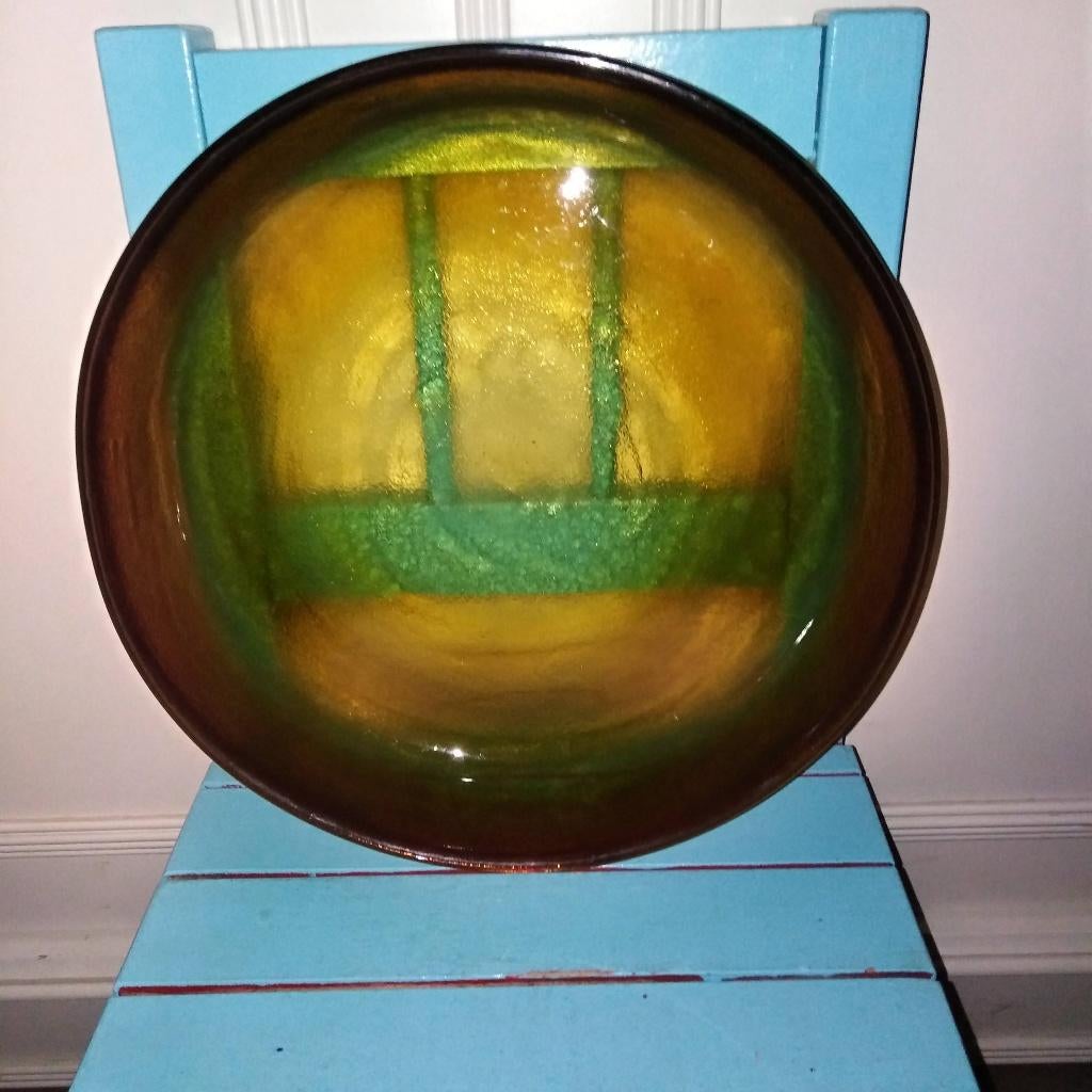 Arcoroc Sierra okergele gebruikte grote platte schaal, Gebruikt, Ophalen of Verzenden, Overige stijlen, Glas