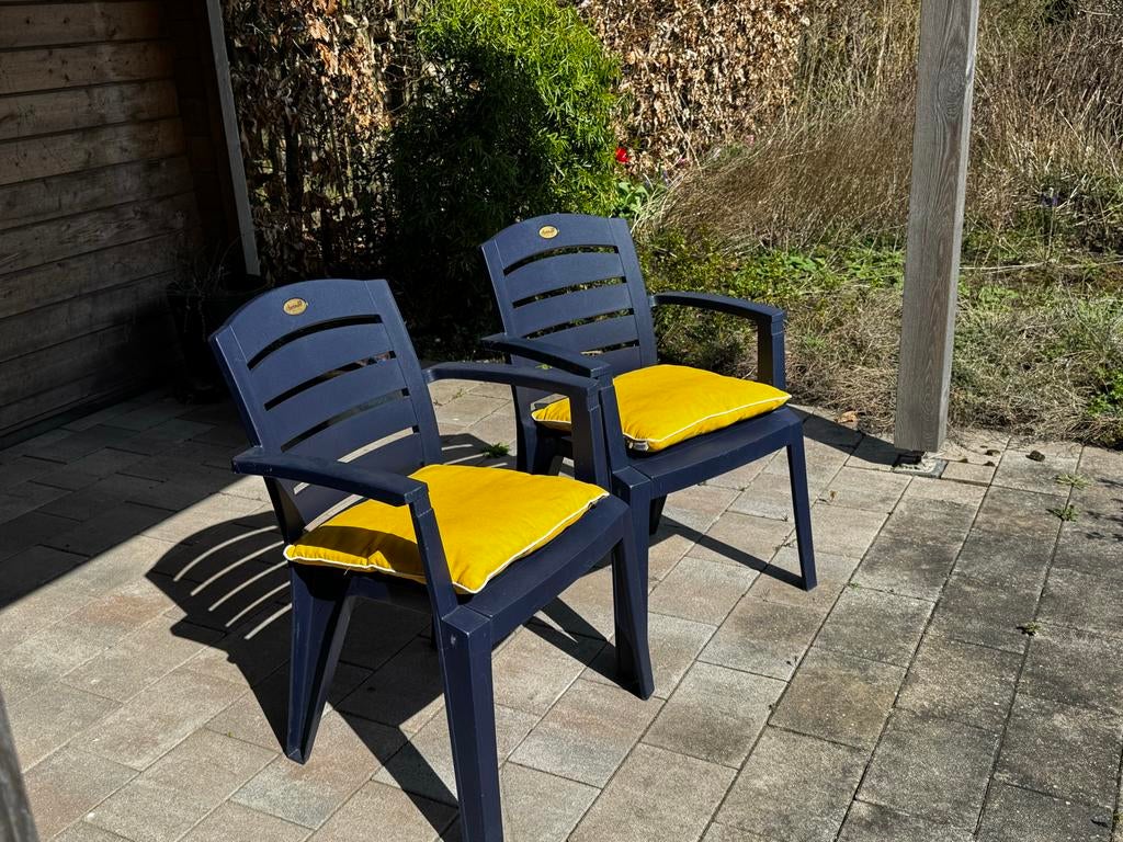 2 Hartman Prestige tuinstoelen met kussens, Ophalen, Gebruikt, Kunststof