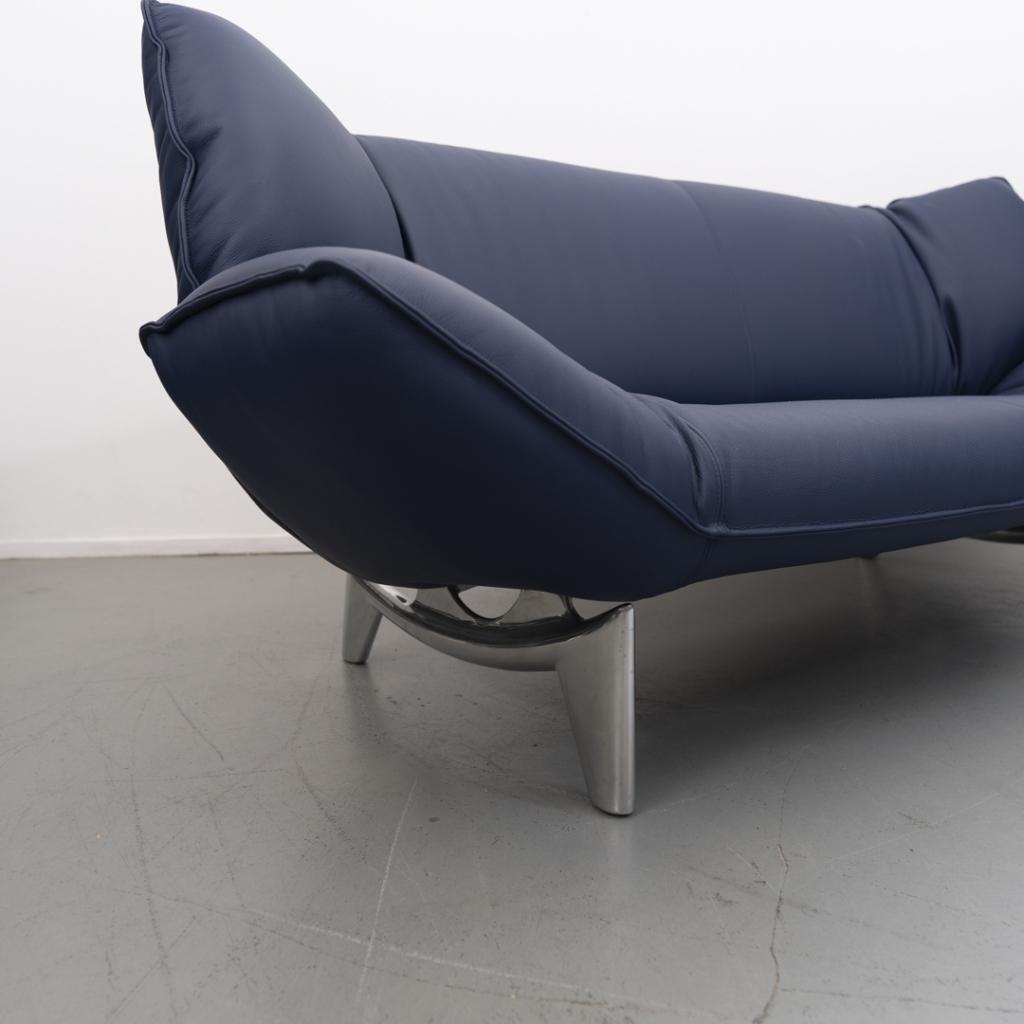 1x Leolux Tango 3-zits/223cm Bank Kobaltblauw Leer - Metaal, Niet ingevuld, Niet ingevuld, Leer, Ophalen of Verzenden