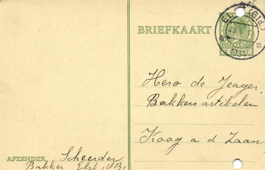 Scheerder, Bakker, Elst [O.B.] - 05.1934 - briefkaart, Ophalen of Verzenden, Briefkaart
