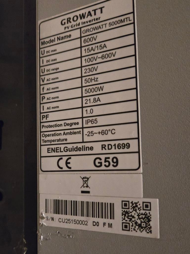 Growatt 5000MTL PV Grid Omvormer., Ophalen, Gebruikt, Collector, 200 wattpiek of meer