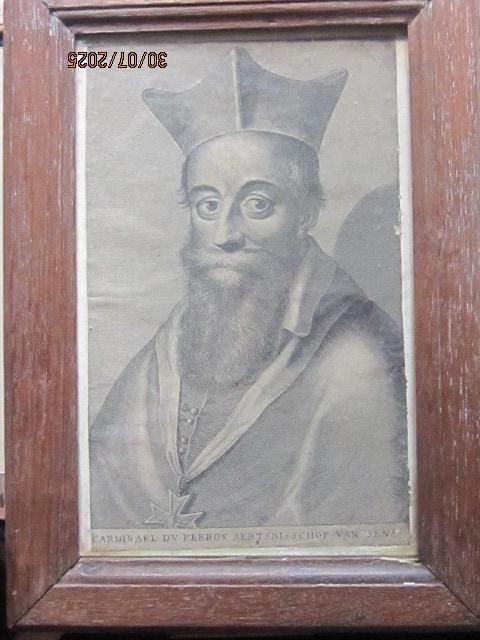 Gravure in Eiken lijstje Glas gebr. Aartsbisschop van  SENS, Antiek en Kunst, Ophalen of Verzenden