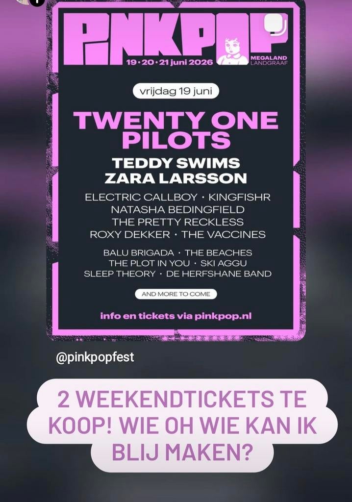 Pinkpop weekendkaarten camping + parking 19, 20, 21 juni, Tickets en Kaartjes, Evenementen en Festivals