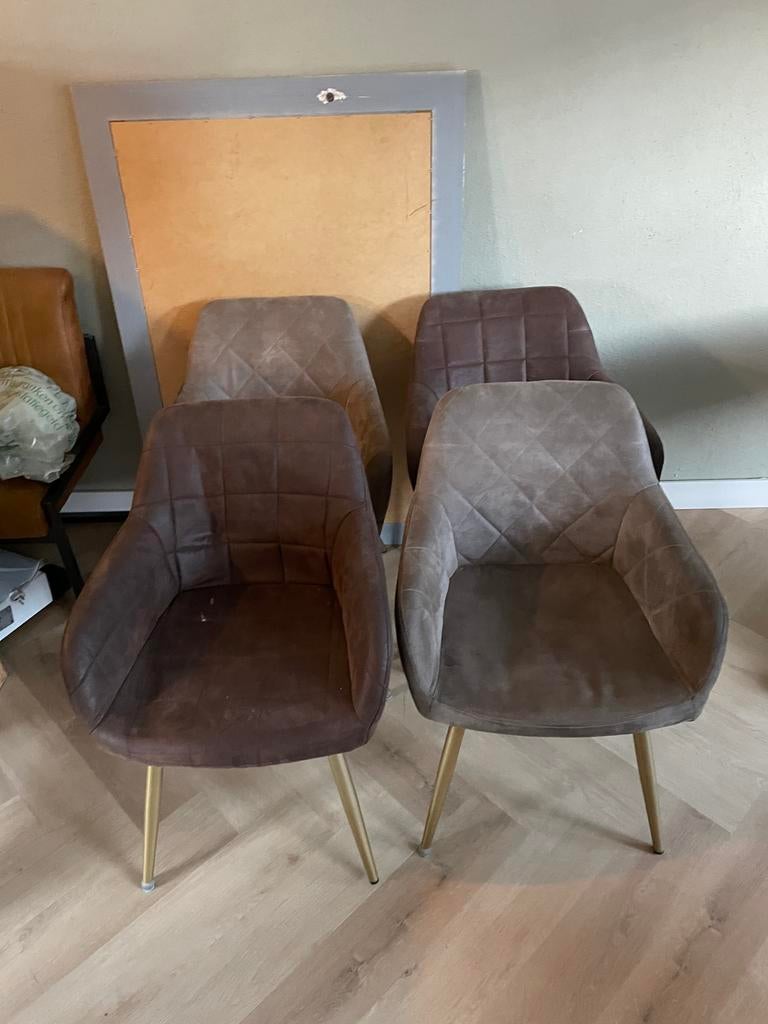 Ronde eettafel met 4 stoelen, Ophalen, Gebruikt, 100 tot 150 cm, Rond