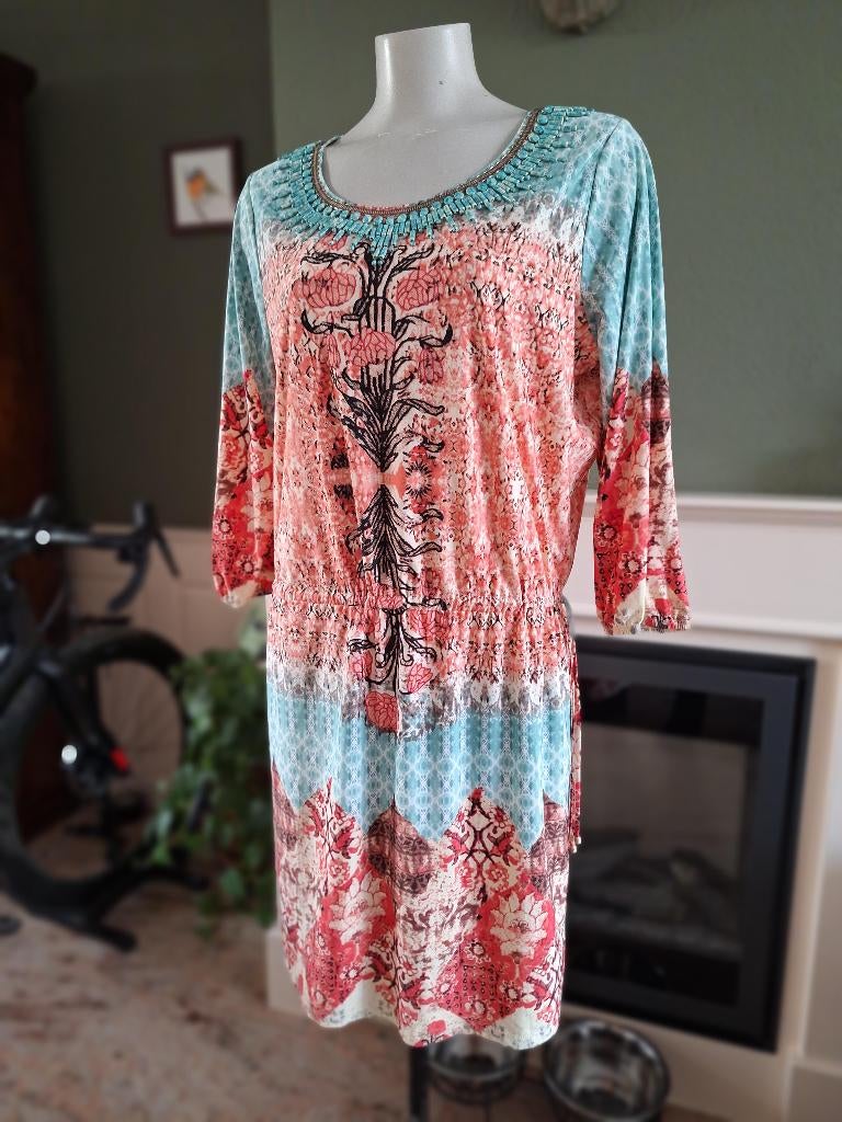 K-Design K Design oranje mint jurk M 38 40, Kleding | Dames, Jurken, Zo goed als nieuw, Maat 38/40 (M), Oranje, Knielengte, Verzenden