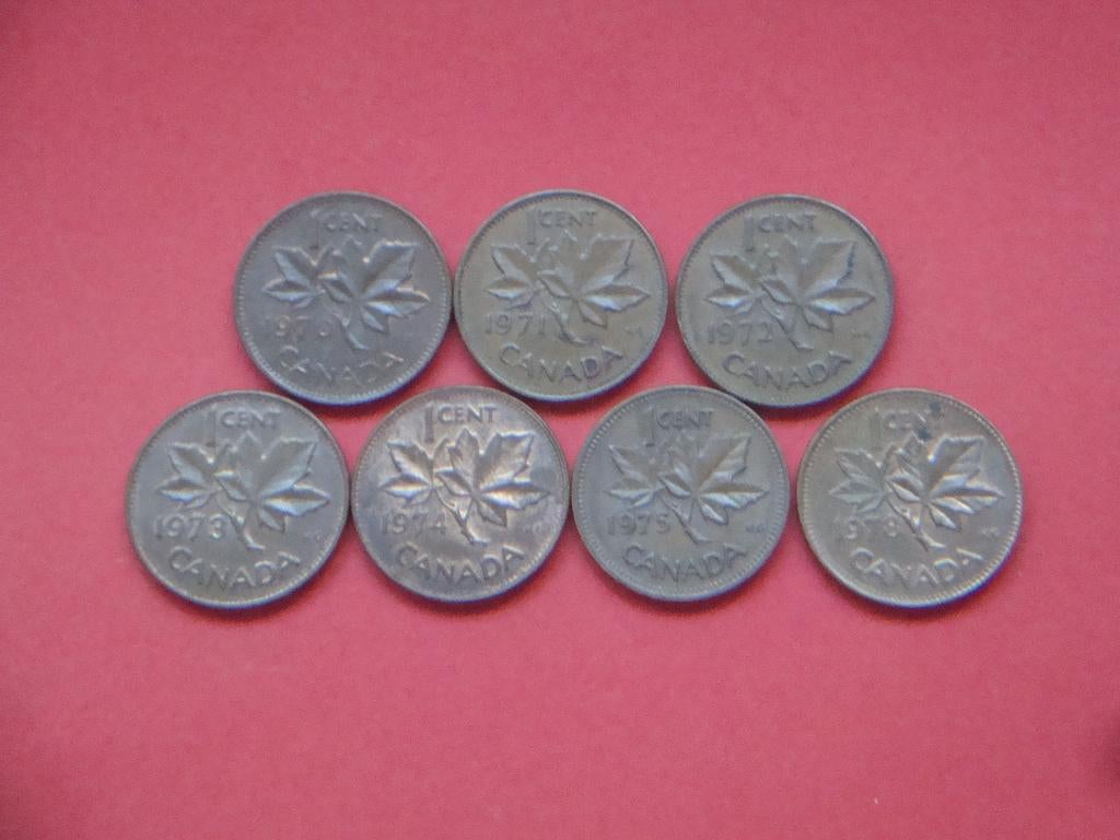 Canada setje munten 1 Cent 1970 t/m 1978., Verzenden, Noord-Amerika, Setje