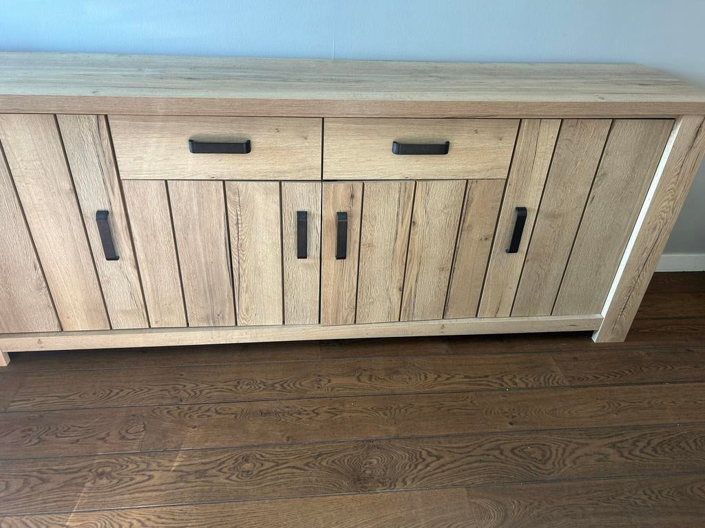 Eiken dressoir met lades en deuren heel netjes nog, Ophalen, Gebruikt, Eikenhout, 200 cm of meer