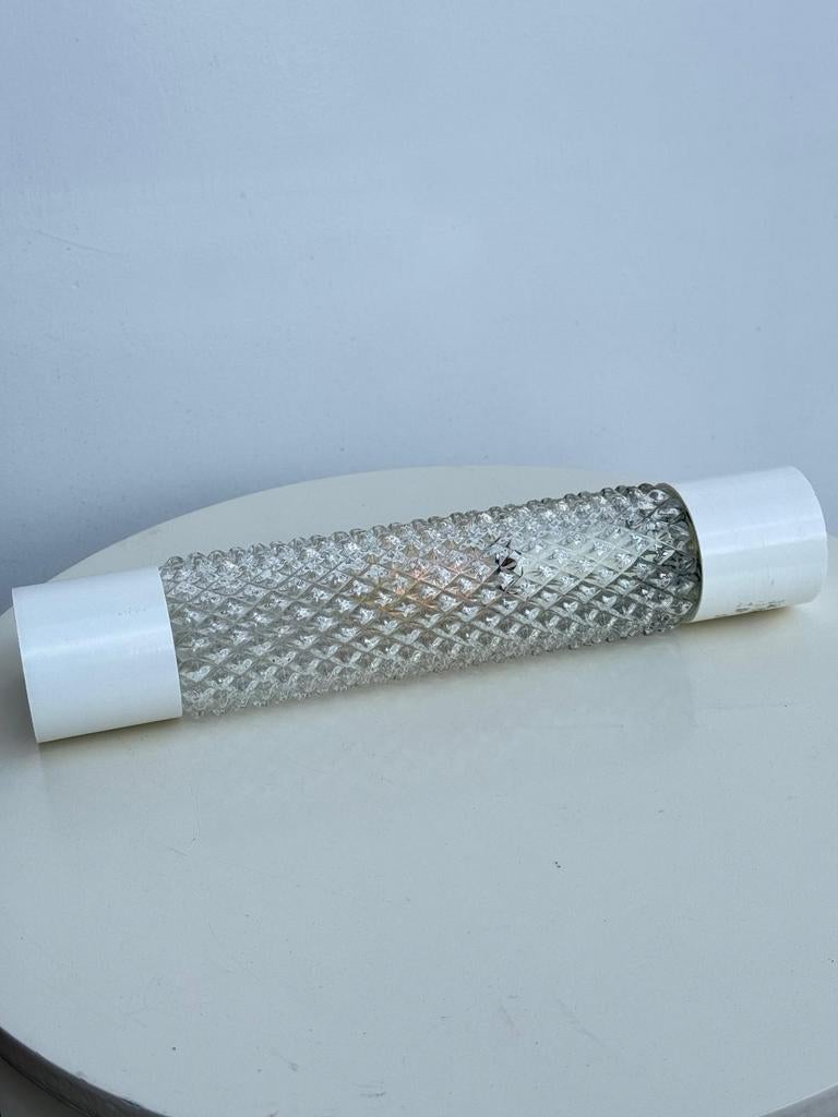 Prachtige vintage badkamer lamp van glas en kunststof. 1970, Ophalen of Verzenden, Zo goed als nieuw, Glas, Retro, vintage