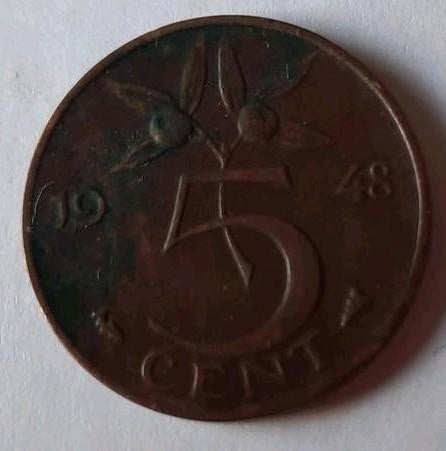 5 cent munt stuiver 1948 Koningin Wilhelmina, Ophalen of Verzenden, Koningin Wilhelmina, 5 cent