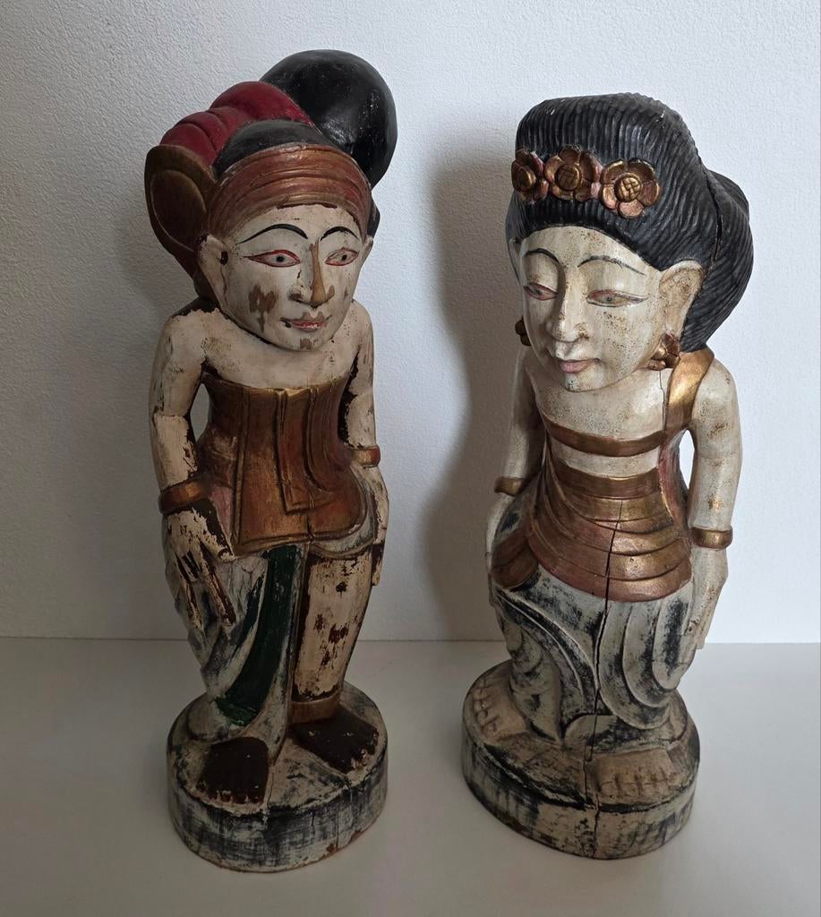 Mooi indonesisch handgesneden houtsnijwerk bruidspaar, Ophalen of Verzenden