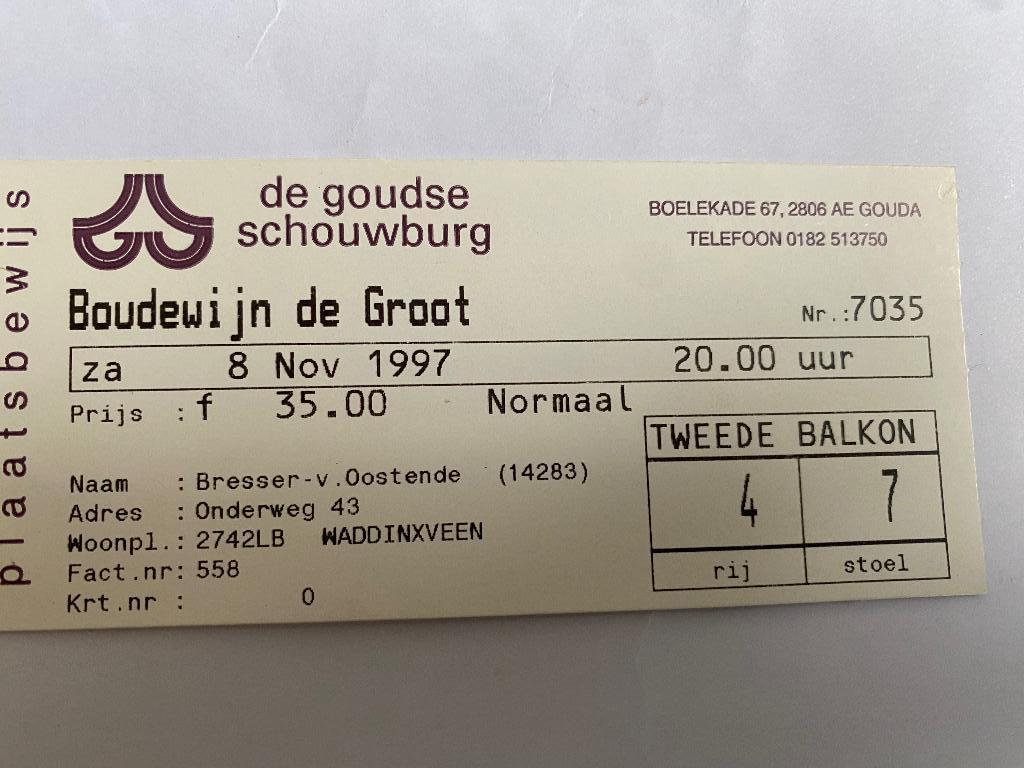 Oud concert kaartje Boudewijn de Groot, Verzenden, Gebruikt